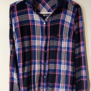 Old Navy Plaid Button-Down Shirt - Navy and Pink